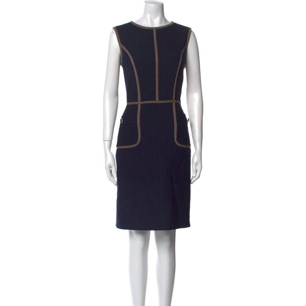 Tory Burch Wool Sleeveless Sheath Dress Size 2 Blue Tan Capsule Office